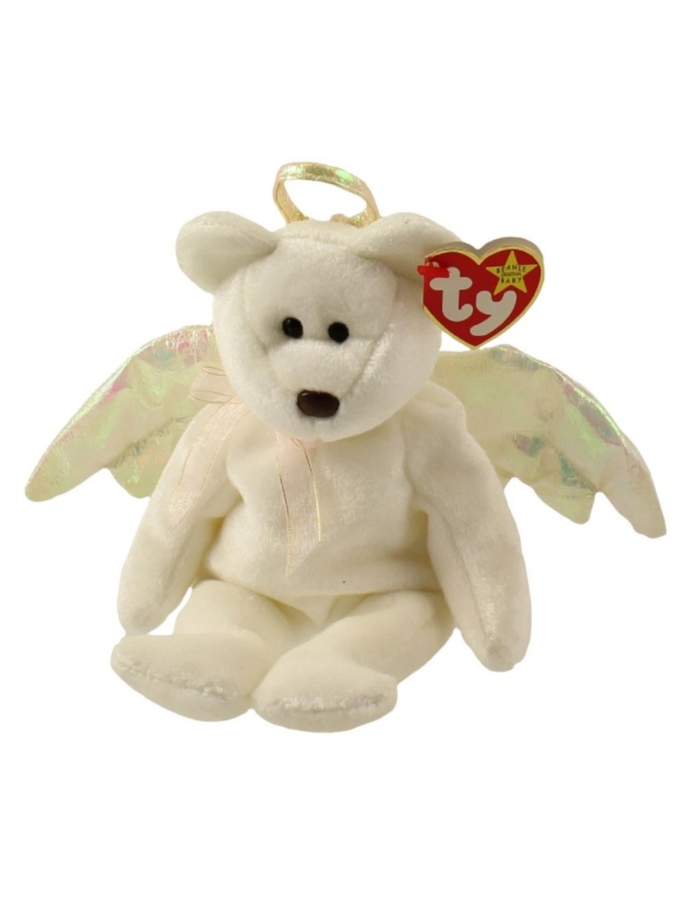 Ty Beanie Baby Plush Angel Bear Halo with Iridescent Wings. Rare New